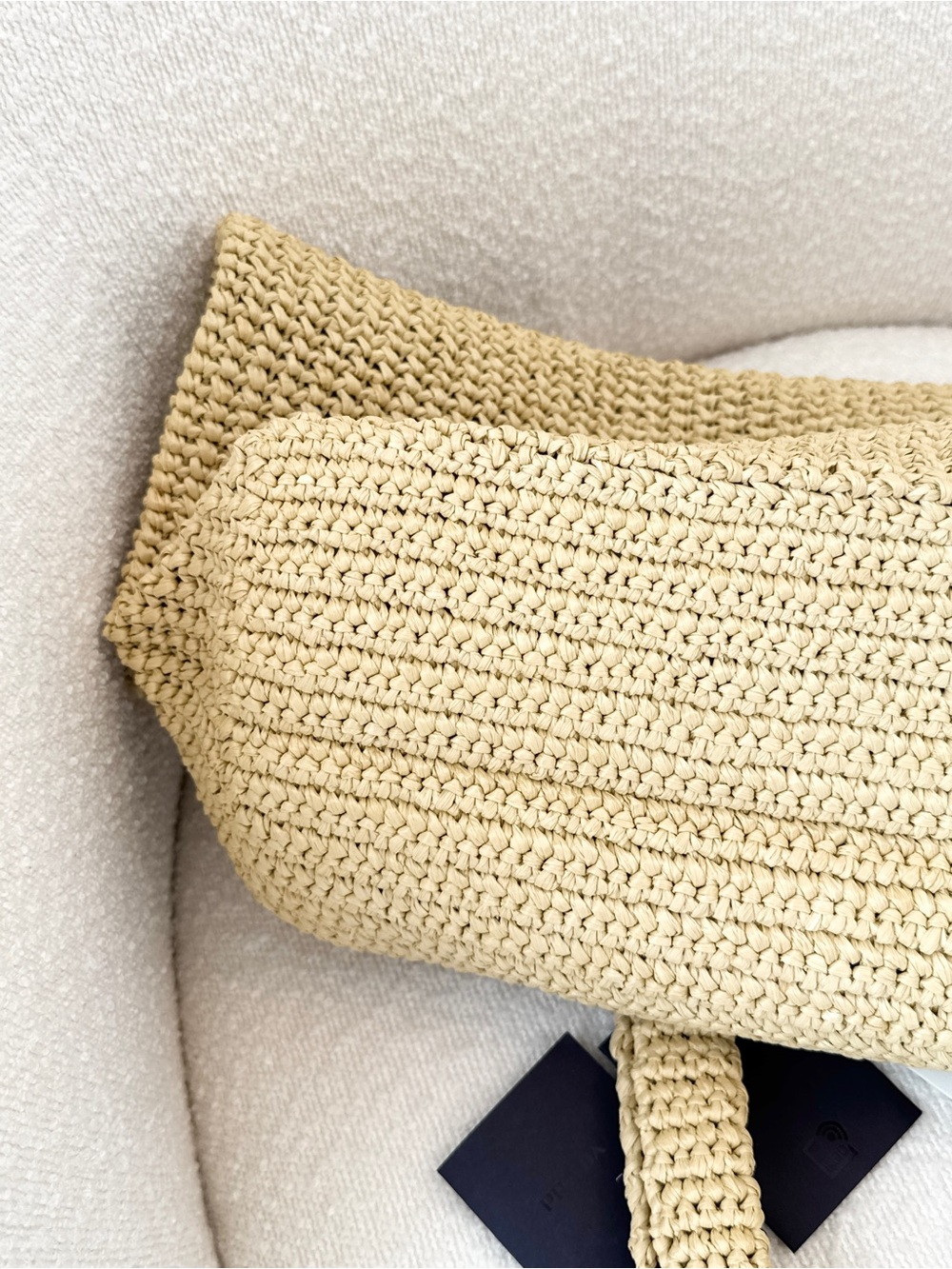 ✨NEW✨PRADA Yarn Raffia Effect Embroidered Logo Large Crochet Tote Bag - Natural - Picture 14 of 16